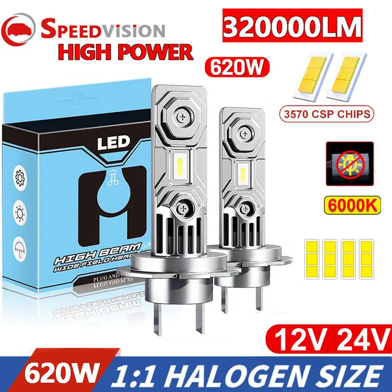 

320000LM H7 LED Headlights Canbus No Error 620W 6000K Car Headlights Bulbs 1：1 Mini Diode Auto Lights 12V 24V Truck Automobile