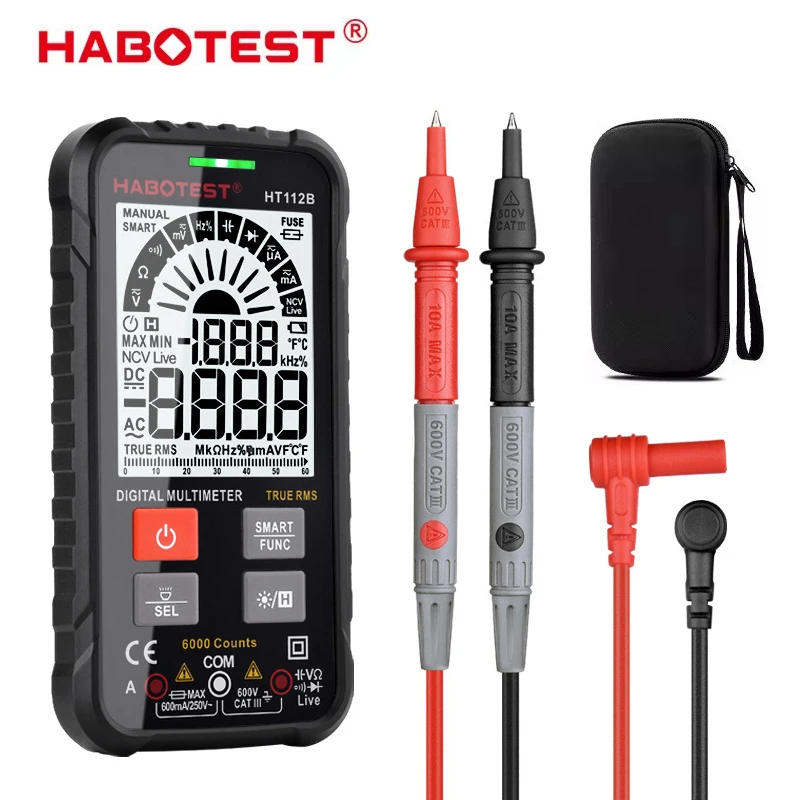 HT112B multimetr cyfrowy Auto zakres DMM woltomierz True RMS NCV miernik napięcia 4000 zliczeń inteligentny multitester tester elektryczny