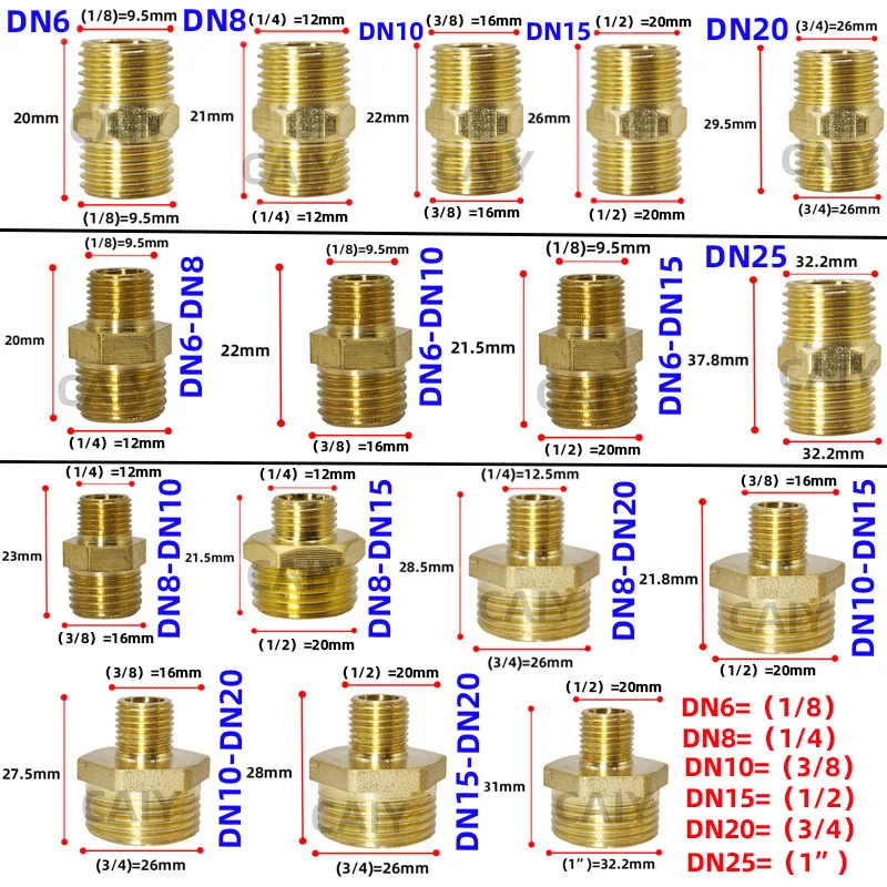 Brass Pipe Hex Nipple Fitting 1/8