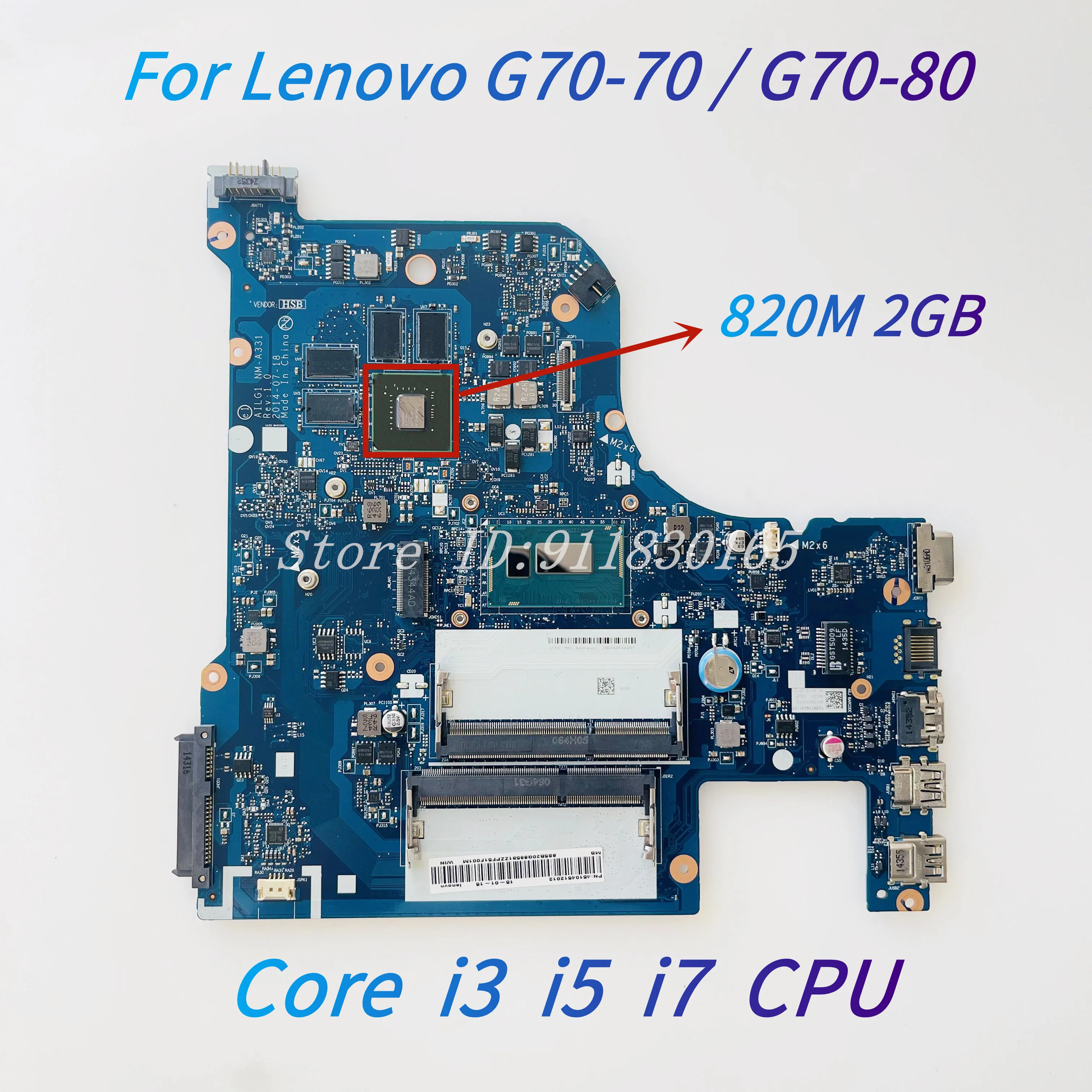 AILG1 NM-A331 Mainboard For Lenovo ideapad G70-80 G70-70 laptop motherboard With Core i3 i5 i7 CPU 820M 2GB GPU DDR3L 100% Work