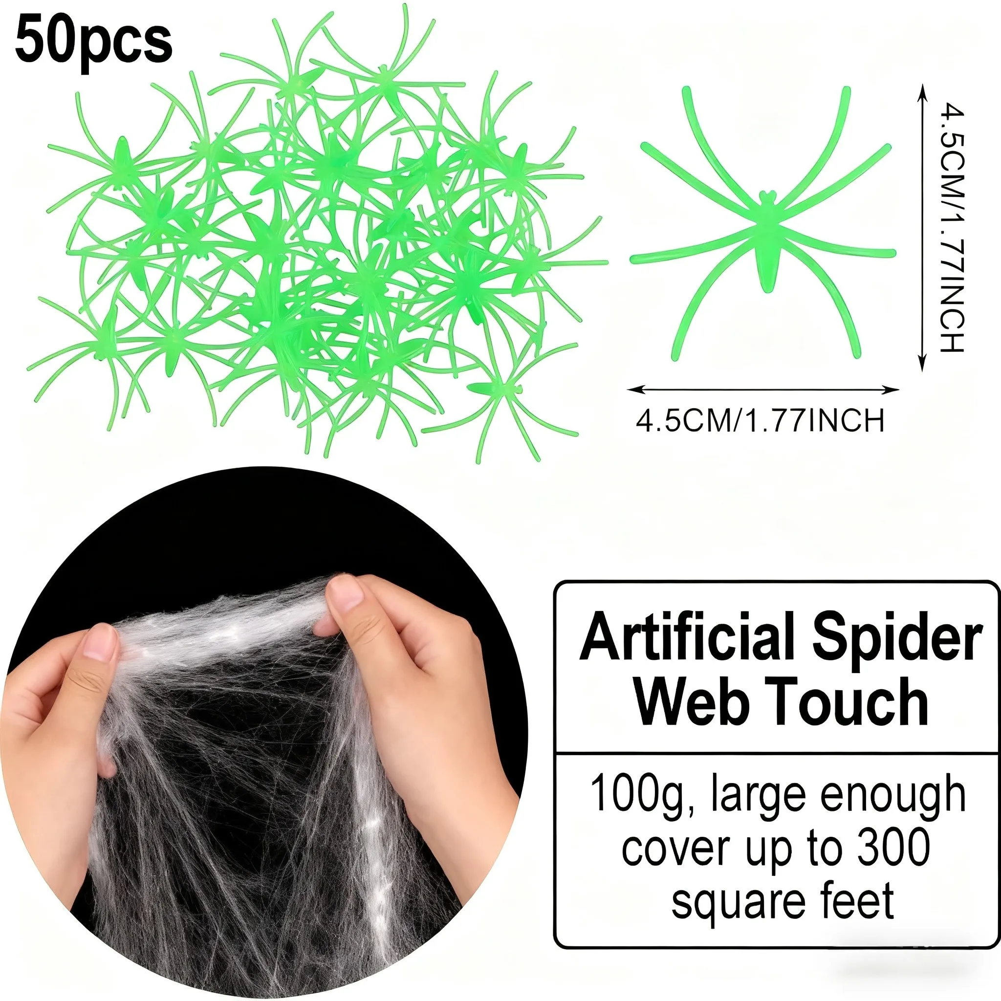 Glow in the Dark Spider Webs with 50 Fake Spiders for Halloween Decoration Large Coverage for Indoor Outdoor Use