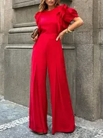 Modigirl Red Romper Jumpsuit Woman 2025 New Summer Falbala Short Sleeves Wide Leg Jumpsuits Woman Elegant Party Formal Clothes - Image 2