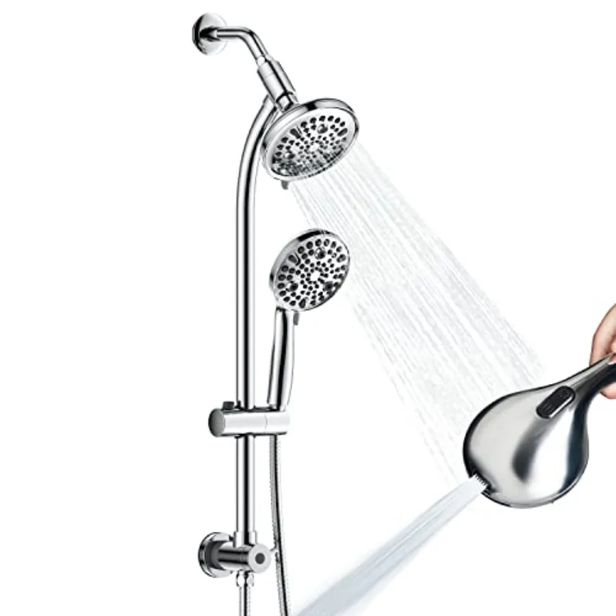 

High Pressure Handheld/Rain 82-mode 3-way Shower Head Combo with 25.75" Adjustable Drill-free Stainless Steel Slide Bar Pet and