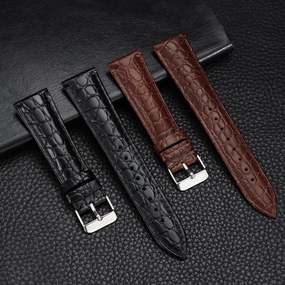 18mm 19mm 20mm 21mm 22mm Crocodile Pattern Genuine Leather Watch Strap Soft Watchbands Casual Business Pin Clasp Wristwatch Band