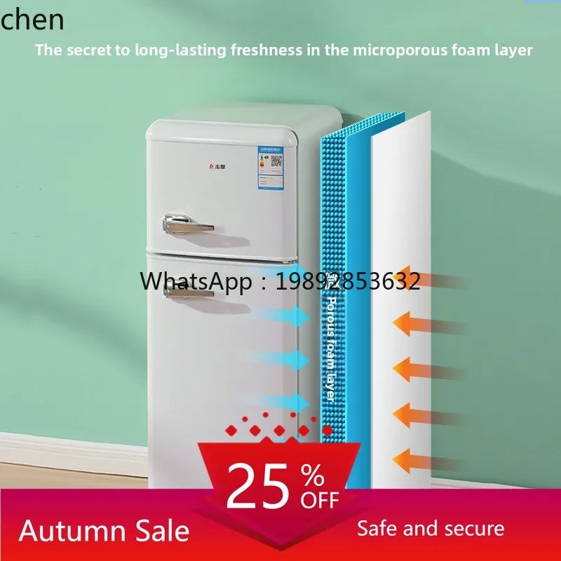 

Retro Internet celebrity small refrigerator rental dormitory small silent energy saving refrigerated double door