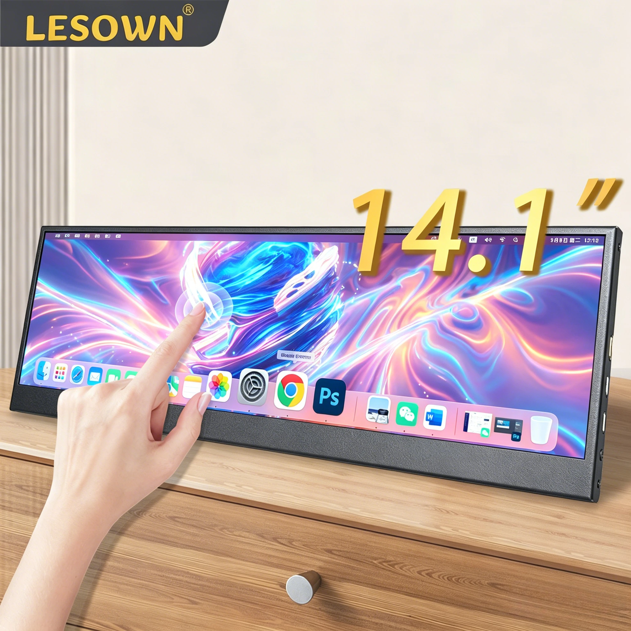 

LESOWN 14.1 Inch Ultra-wide 4K Broadcast Control Screen 3840x1100 HDMI/Type-C Display for Streaming
