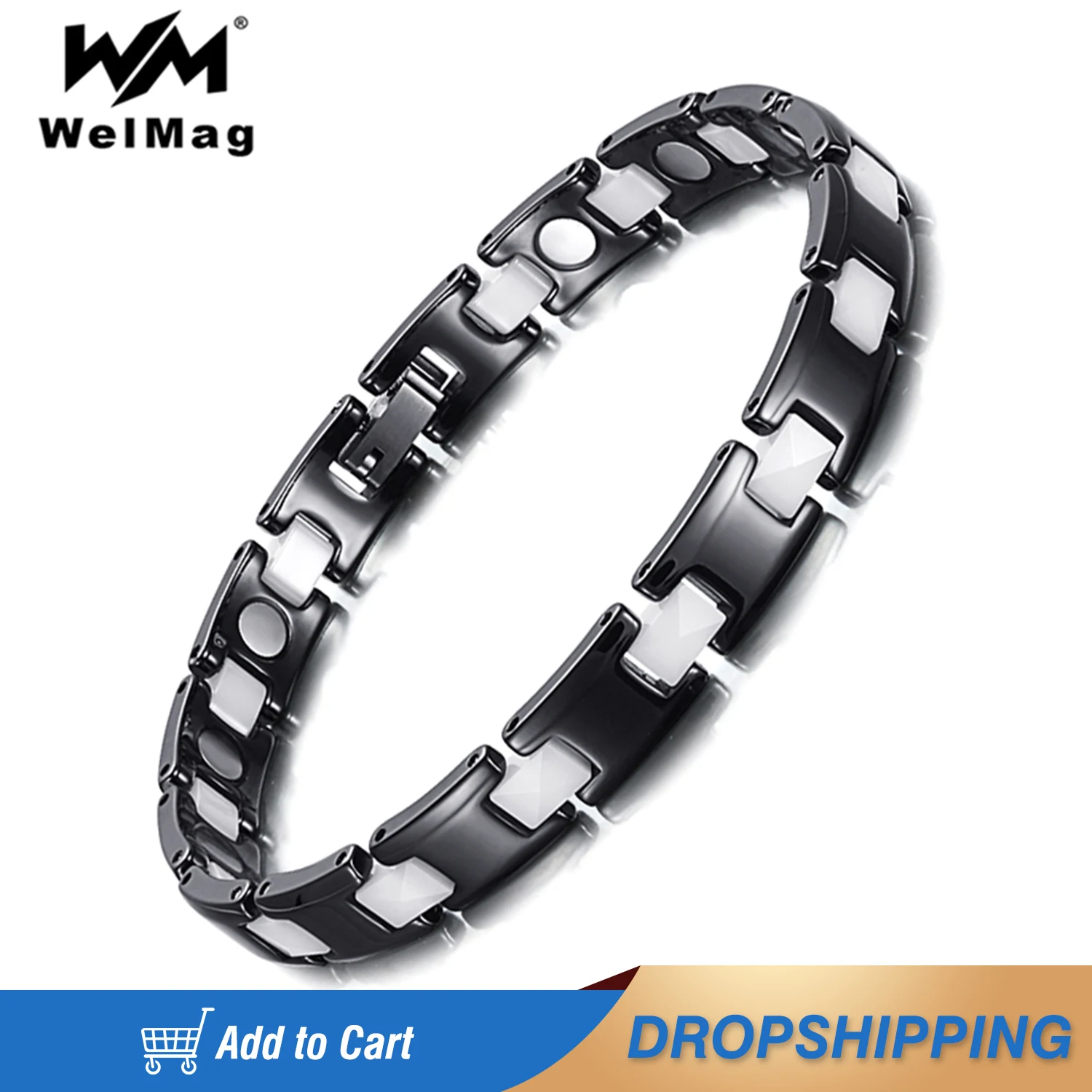 WelMag Ceramic Magnetic Therapy Bracelets for Men Black White Hologram Fashion Jewelry Energy Bio Wristband  Luxury Bracelet