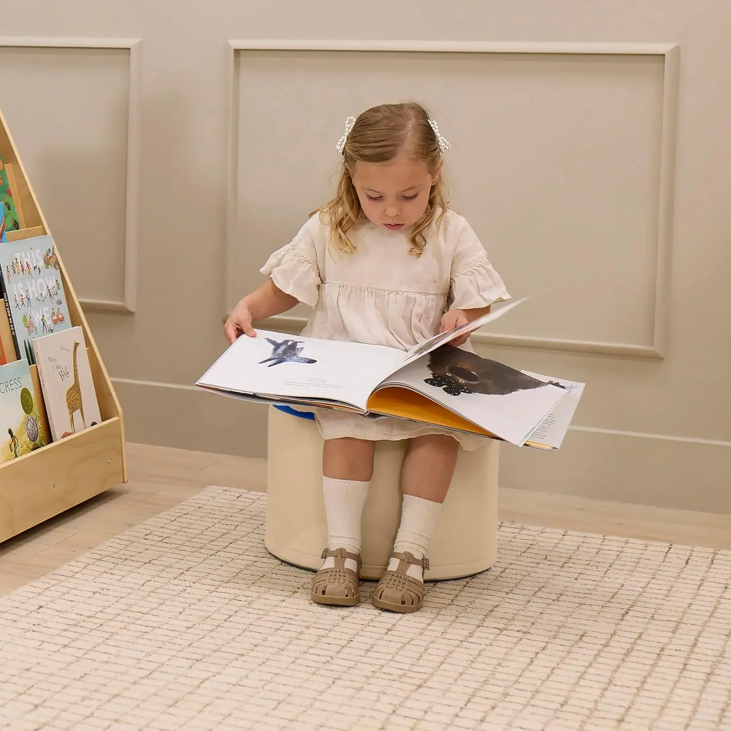 Stackable Kids Ottomans 3 Piece Floor Seating Set Classroom Playroom Reading Nook Round Two Tone Contemporary Assorted Design