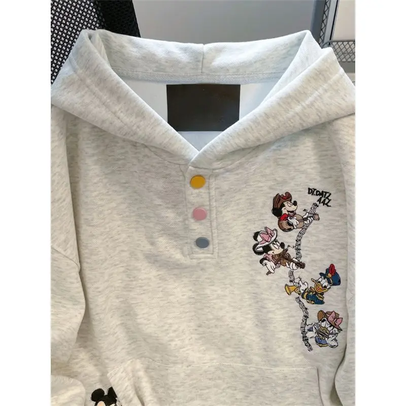 Sweat-shirt Disney Anime Mickey Minnie motif brodé dessin animé mignon Kawayi loisirs, haut de costume de couple polyvalent et à la mode