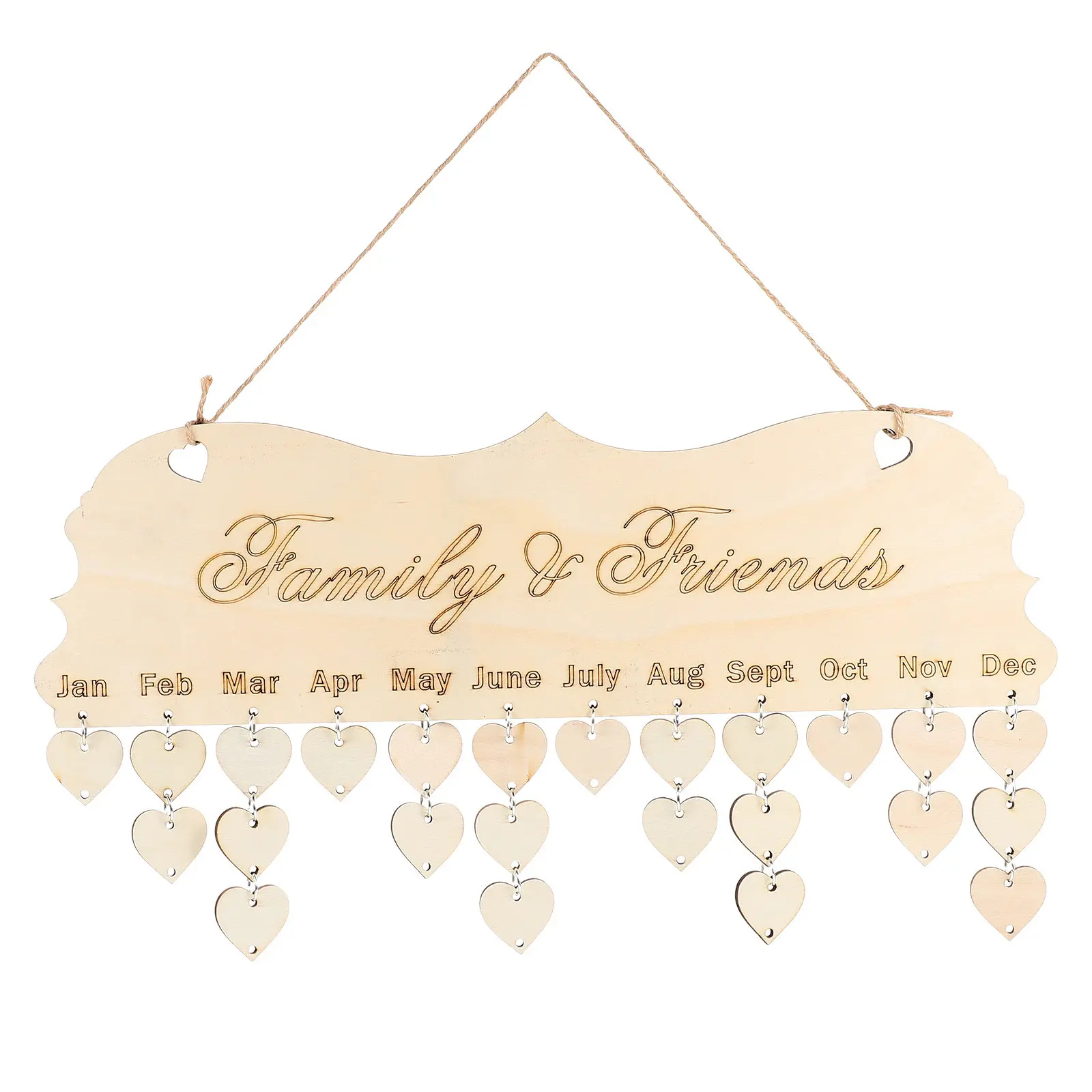 

DIY Wooden Hanging Calendar Board with Heart-Shaped Date Discs Wall Decoration Birthday Anniversary Reminder Plaque for Home