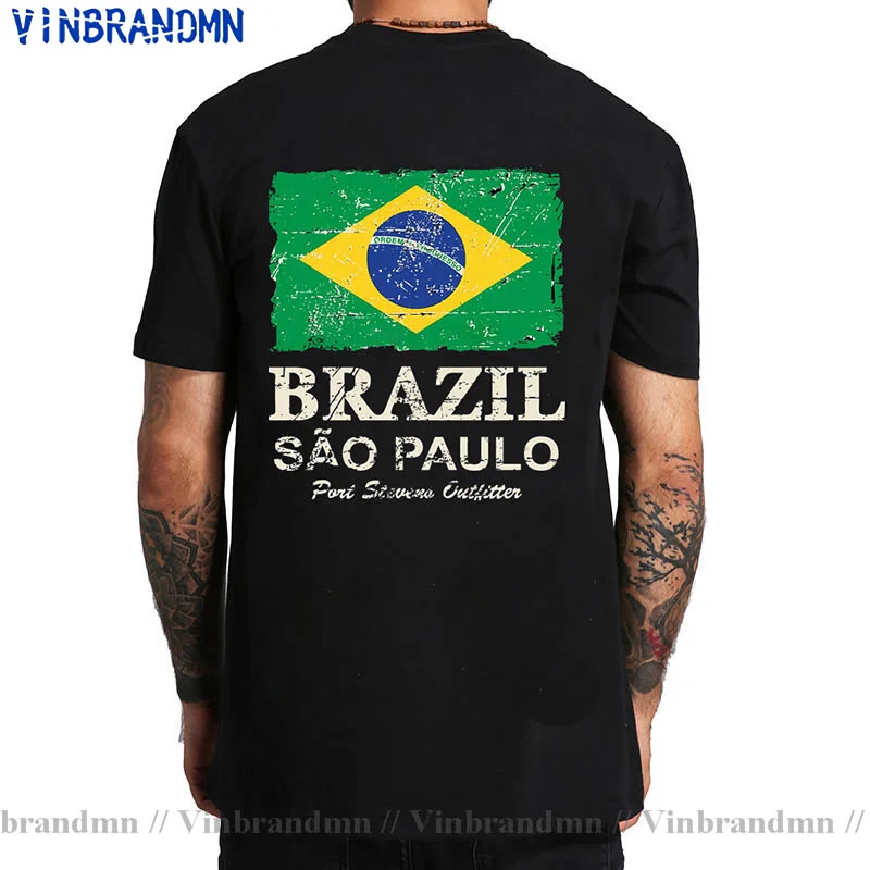 Vintage Distressed Look Brazil Flag Brasil Sao Paulo T Shirt Men Brazilian Flag T-Shirt Funny BR Rock Fashion Streetwear TShirt