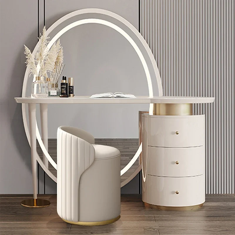 Luxury Storage Vanity Table Dest European White Led Mirror Makeup Vanity Desk Space Saving Mesa De Maquillaje Bedroom Furniture
