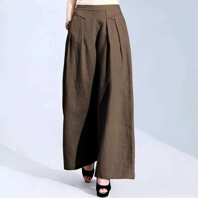

High Waist Loose Fit Linen Wide Leg Pants Fashionable Cotton Linen Straight Cut Long Trousers for Women plus Size Casual Wear