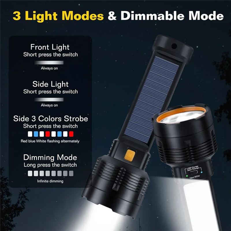 

A95I-Solar Flashlights LED Rechargeable 2 Pack For Home,Camping Hiking,Emergencies Adventures
