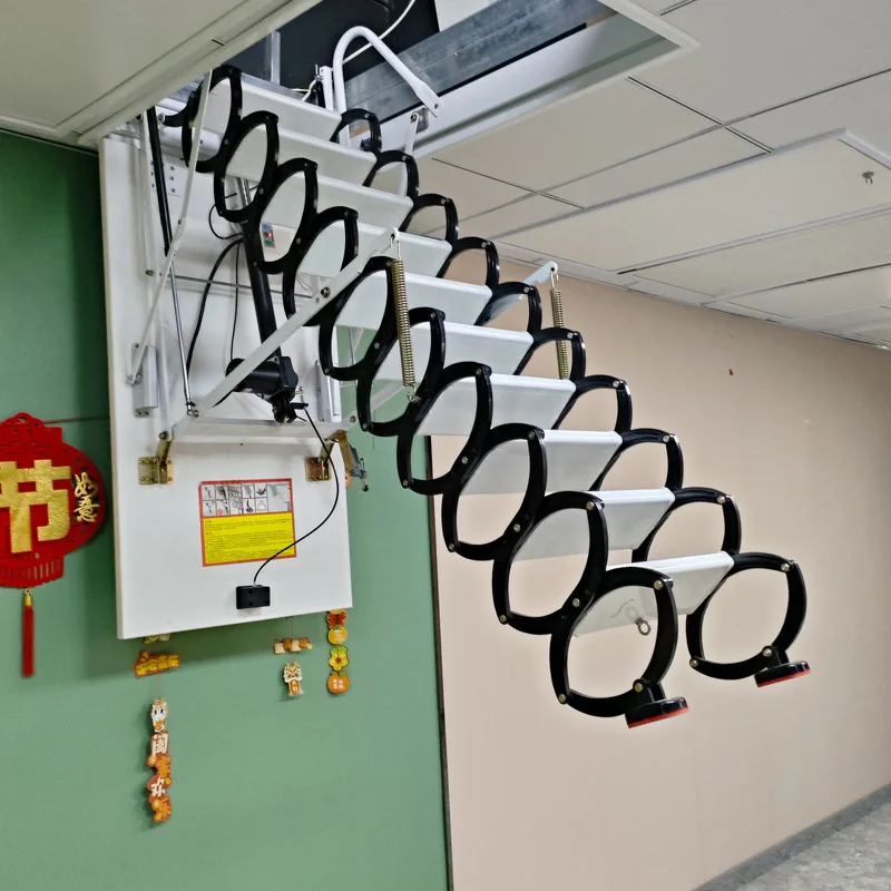 

Electric telescopic staircase loft household indoor ladder invisible folding lifting tensile non-slip new Chinese steel