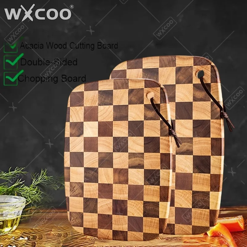 

WXCOO 1pcs Double-Sided Acacia Wood Splicing Checkerboard for Cutting Meat Fruit Vegetable Board Thicken Kitchen Board