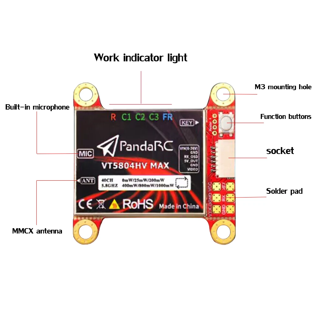 

A Panda RC 48CH/40CH FPV Transmitter VTX RC Transmitter And Receiver Board VT5804M V2/VT5804HV MAX Switchable for RC FPV Drone