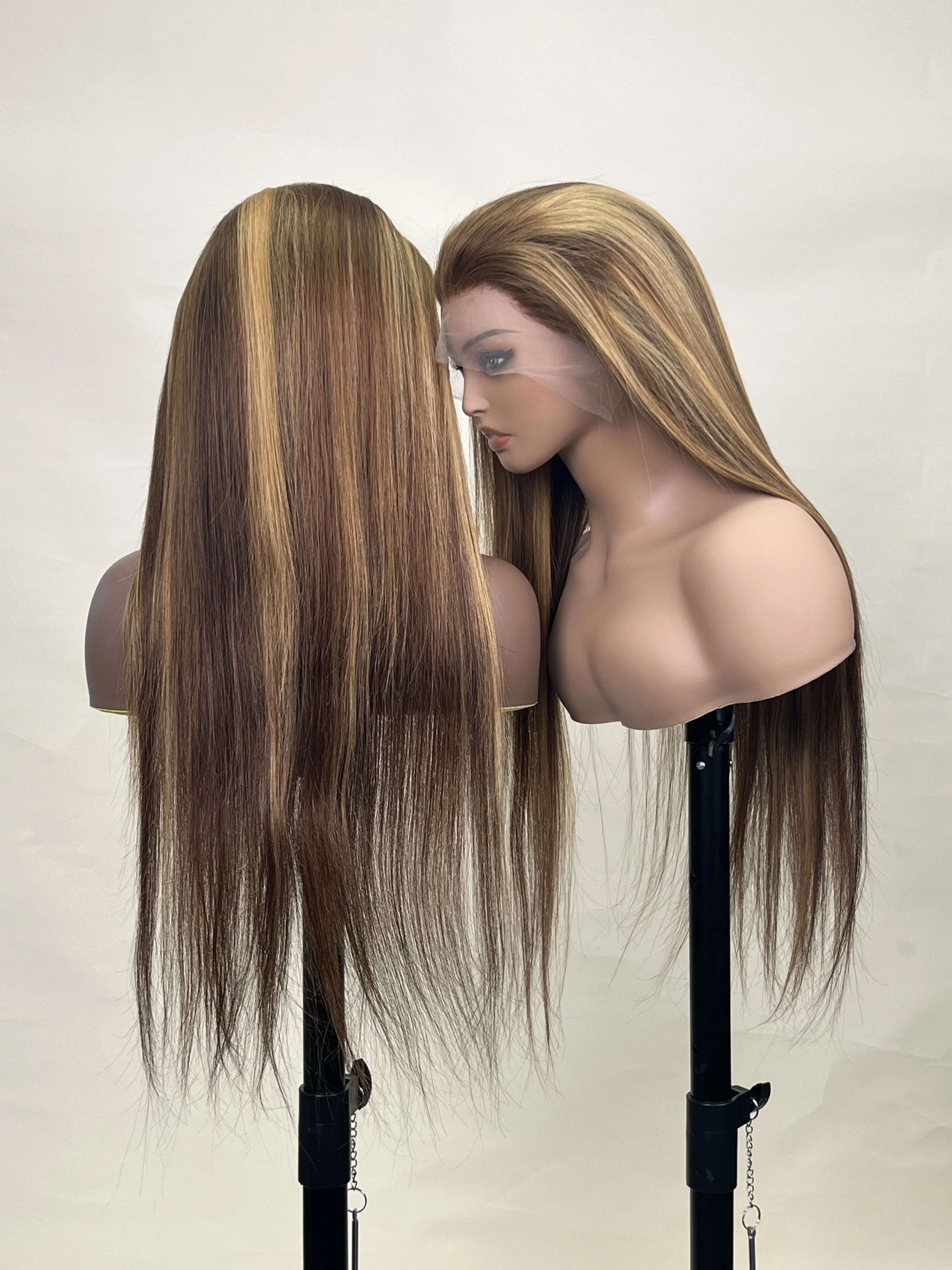 شعر مستعار بشري بدانتيل أمامي ، تمييز أمامي مستقيم ، جودة ، بني ، لون أشقر ، 13 × 6 ، P4/27