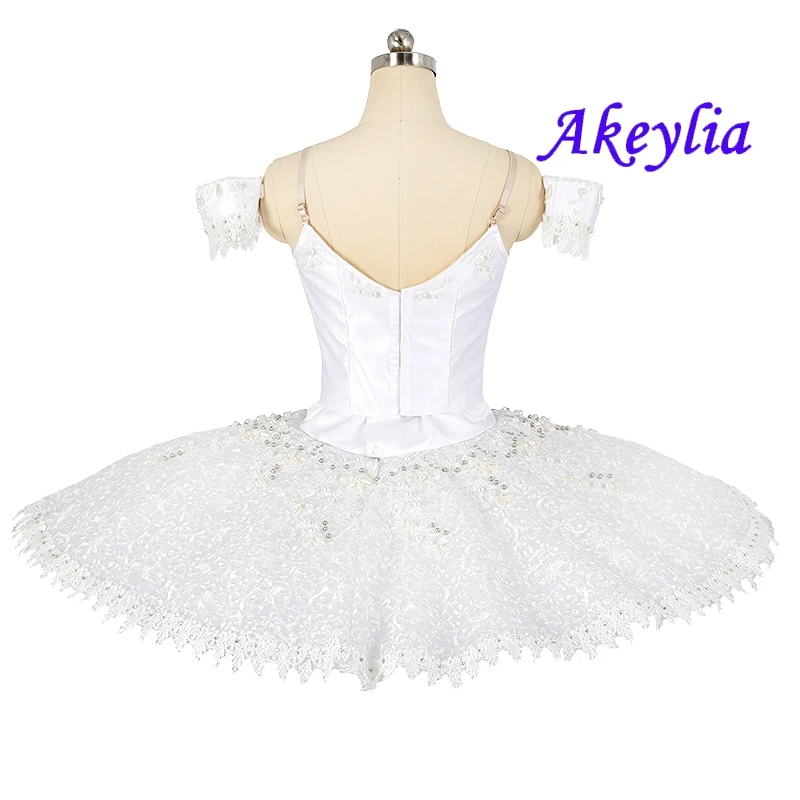 Not elastic satin white professional ballet tutu competition classical tutu pancake ballet performance Pearl and Ocean JN0486