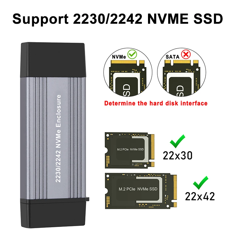 

NVME M/M+B Key to USB 3.1 TYPE-A + TYPE C 10Gbps NVME Case SSD M2 Adapter Supports 2230 2242 M.2 SSD Box NVME External Enclosure