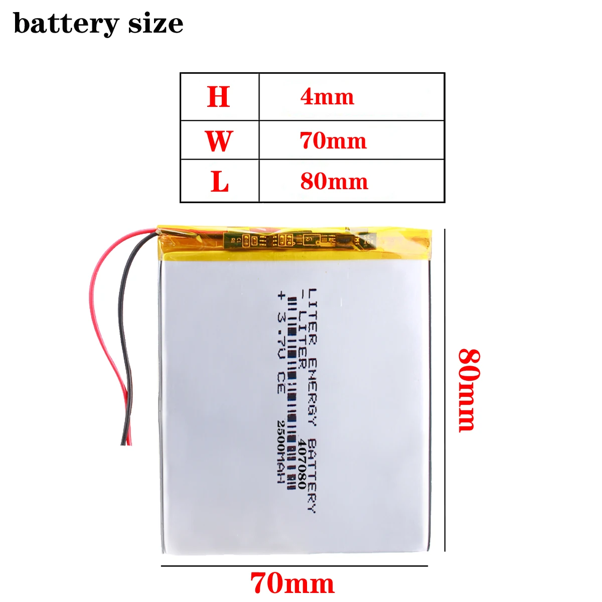 Liter energy battery 1pcs/lot Li-ion battery 407080 3.7v 2500mAh Lithium Polymer Battery For Mp3 7 inch 8 inch
