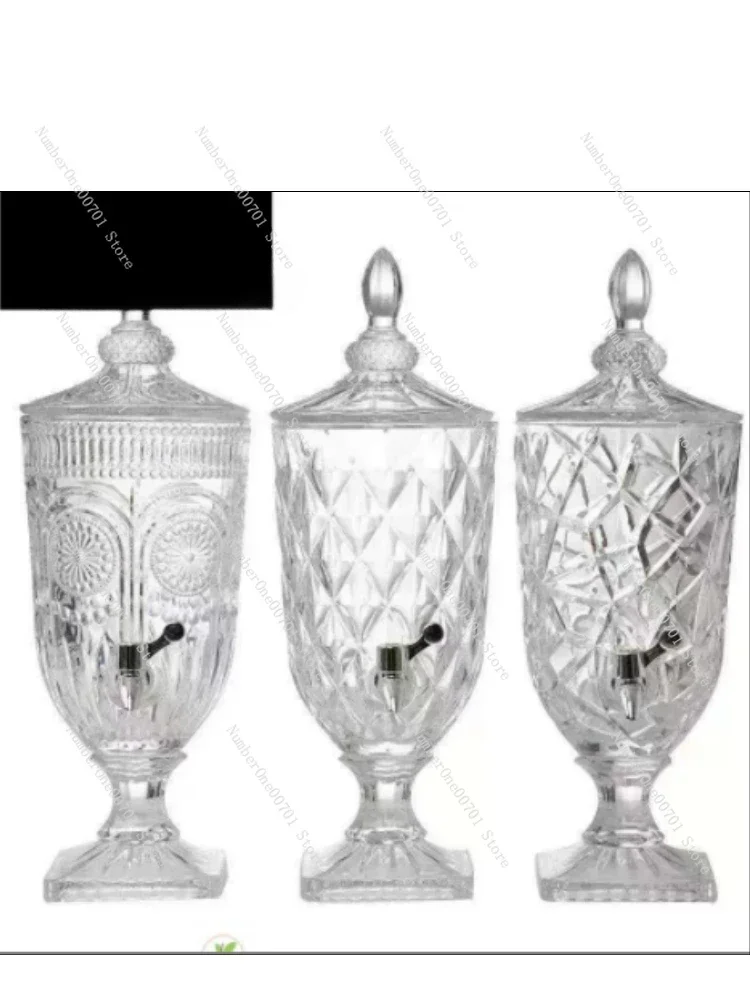 

2L 3L 5L glass juice jug with lid and tap embossed soda bottle