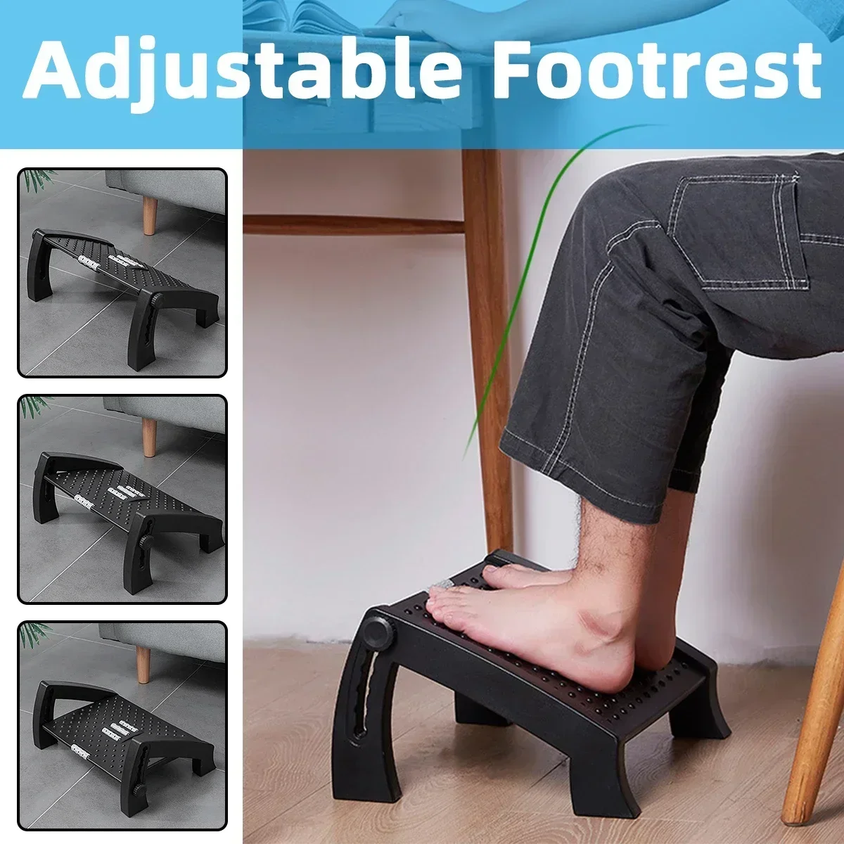 

Under Desk Footrest with Massage Surface Comfortable Footstool Height Adjustable Foot Rest for Office Home Relieve Foot Fatigue