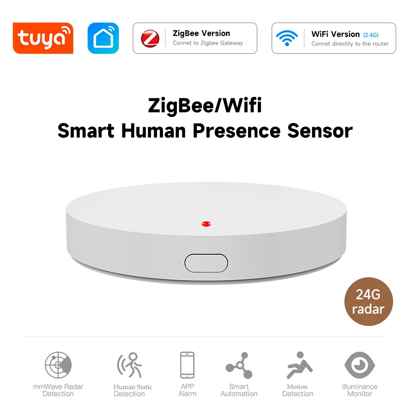 Smart Life Zigbee WiFi Human Presence Detector Tuya 24G MmWave Radar PIR Montion Sensor With Luminance Detection Smart Home