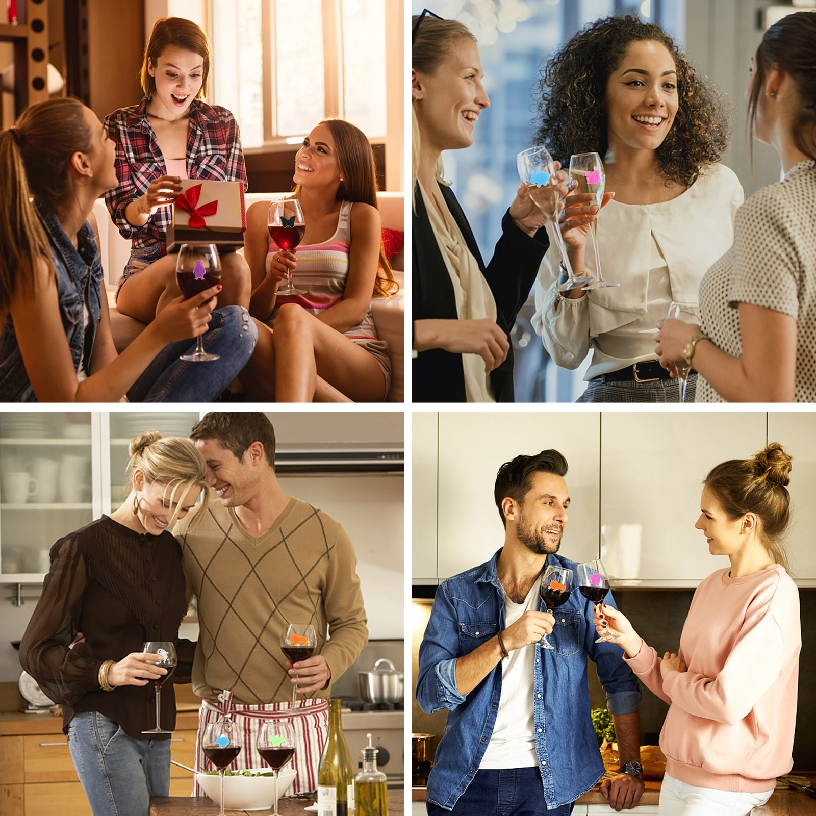 

12pcs Wine Glass Charms Silicone Animal Drink Markers For Party Cup Labels Wedding Event Decorations Kitchen Bar Supplies