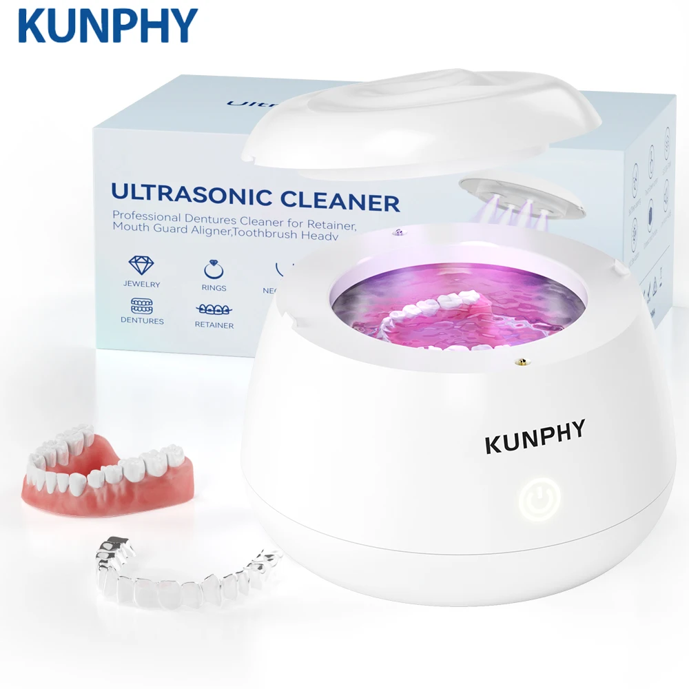 

Ультразвуковая чистящая машина KUNPHY для ювелирных изделий, 48 кГц, профессиональный ультразвуковой очиститель с УФ-лампой для брекетов и часов