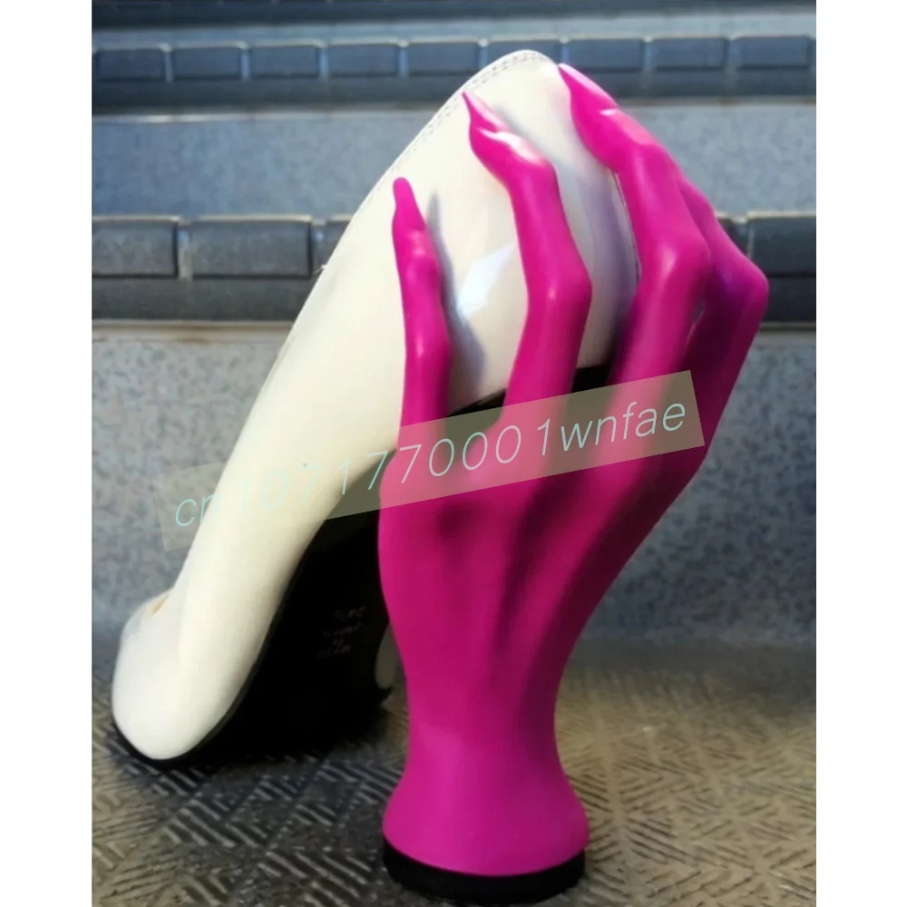 Women Red Patent Leather Unique Hand Shaped Heel Pumps Pointed Toe Slip On Novelty High Heels Evening Fashion Stiletto Shoes ﻿