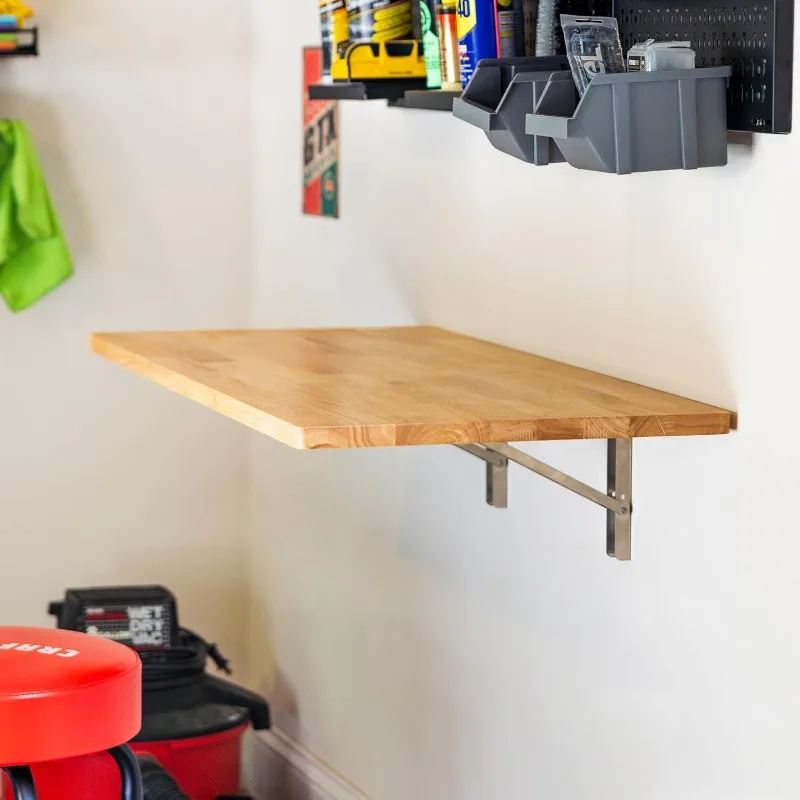 

Wakefield Fold Away Wall Mounted Work Bench, Butcher Block Hardwood Table, 40 in. x 18 in. Folding Work Area, Sup