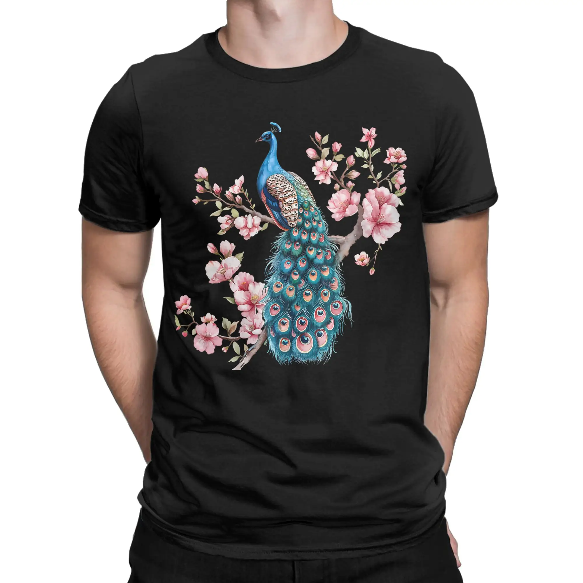Vintage Feather Peacock Lover Artwork Colorful Peacock Bird T-Shirts for Men Cotton T Shirt  Short Sleeve Tee Shirt Clothes