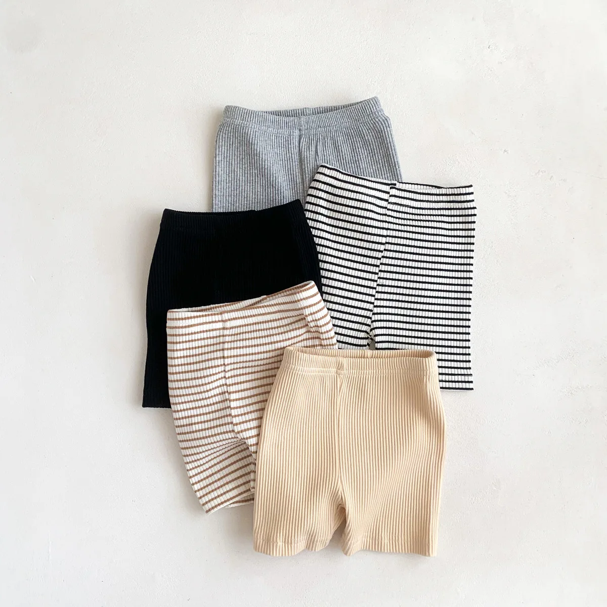 2026 Summer Baby Ribbed Shorts Elastic Stretchy Striped Infant Girls Leggings Solid Daily Korean 0-24M Toddler Shorts