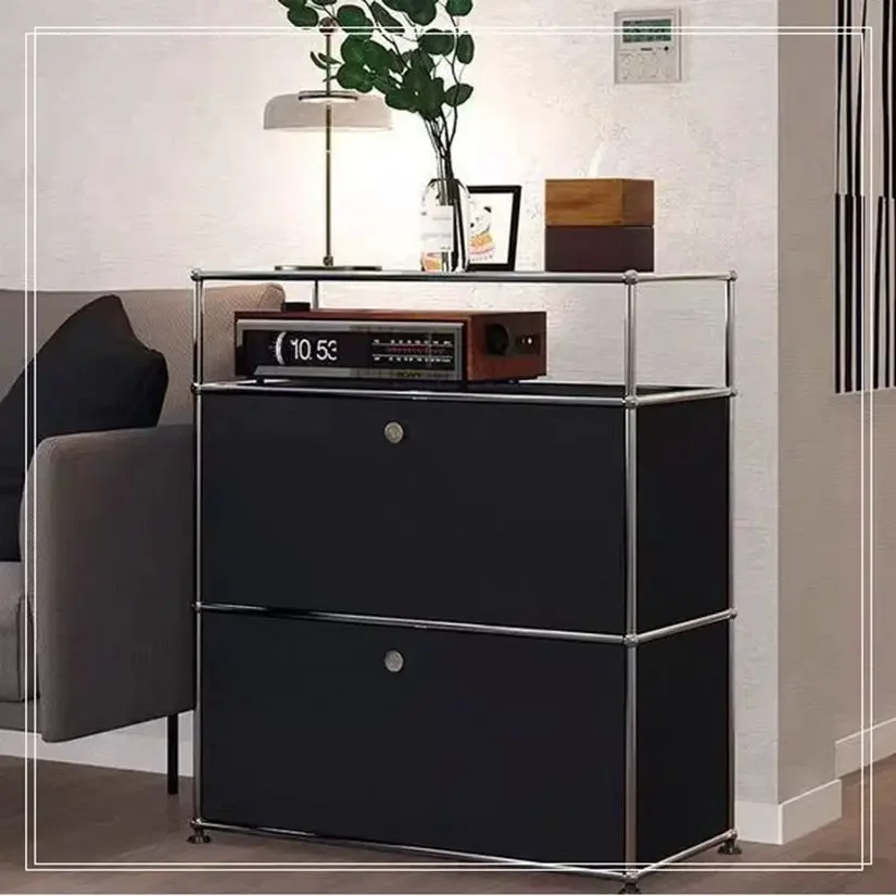 Medieval stainless steel cabinet module living room storage ins combination dining side Internet celebrity cabinet high value