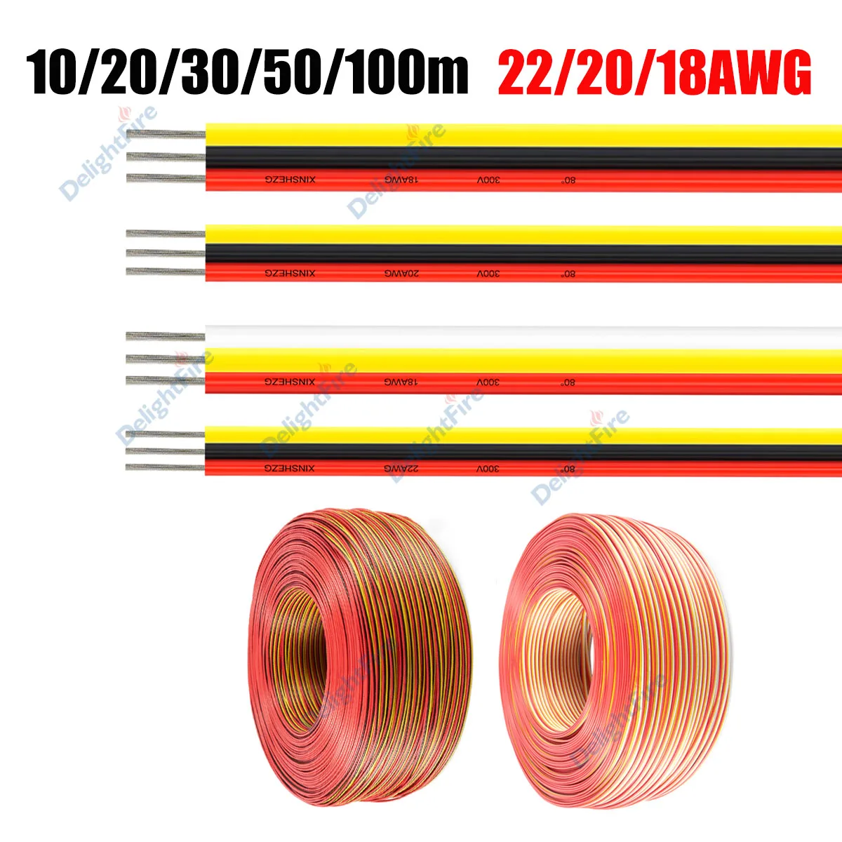 

12V 24V 3Pin LED Extension Wire 22/20/18 AWG Flexible Electrical Cable for 3528 5050 LED Strip Lights WS2812B WS2811 Dream Color