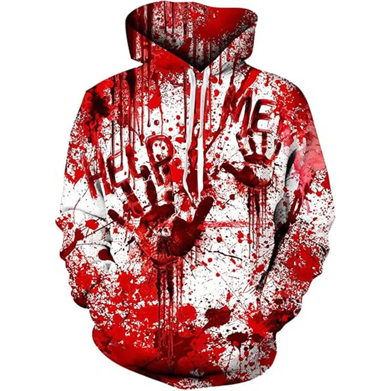 

3D Print Blood Graphic Hoodie For Men Novelty Terror Print Halloween Pullover Sweatshirt Clothes Mens Plus Size Sport Tracksuit