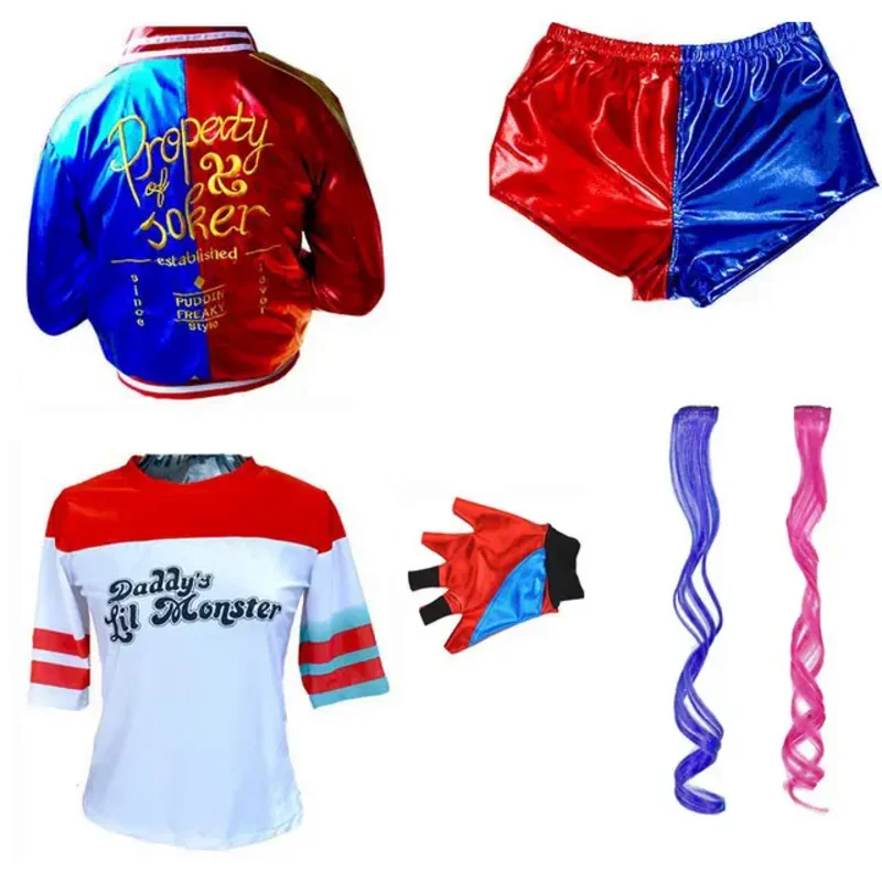 Одежда высшего качества для девочек и женщин, костюмы для косплея «Суицид Харли», Squad Quinn Monster, сшитая куртка и брюки, комплекты костюмов на Хэллоуин M17