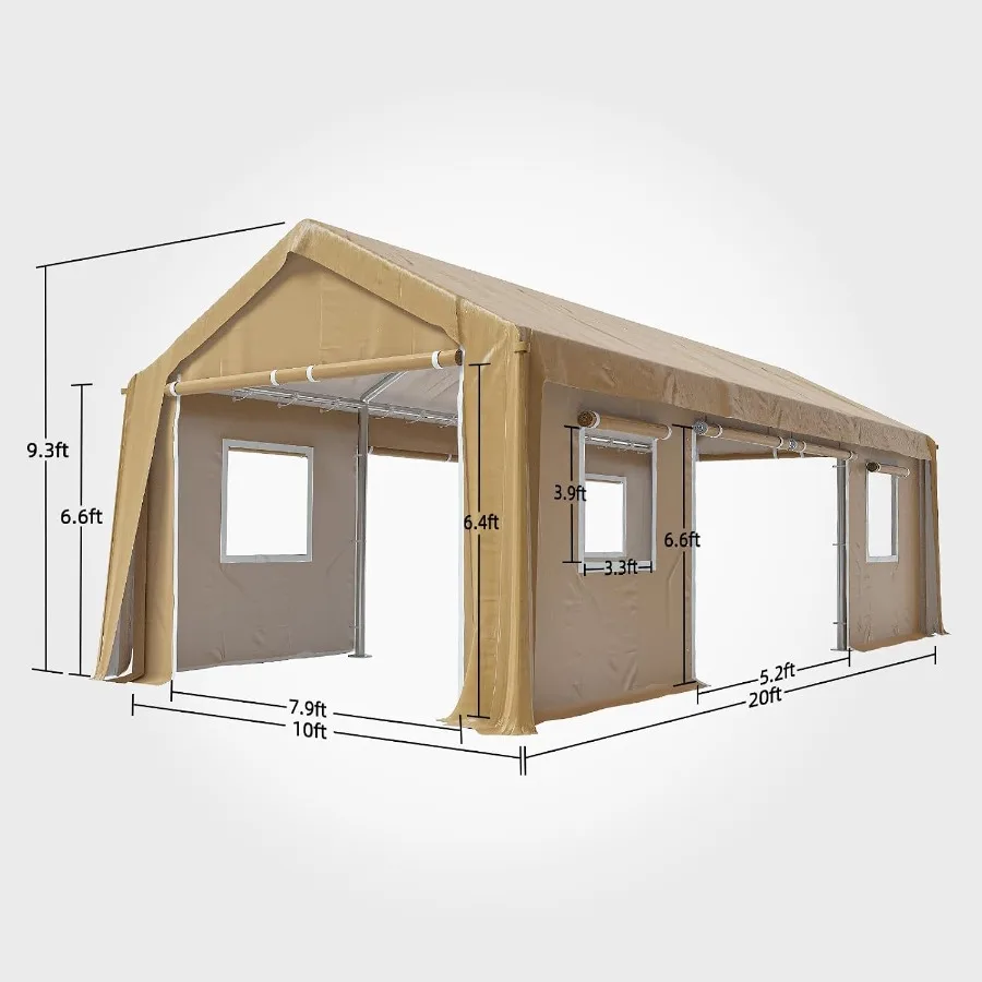 Carport Replacement Canopy Cover For Outdoor Portable Carport, Heavy Duty Waterproof Earthy Yellow Polyester Roof Only, 13x20 F