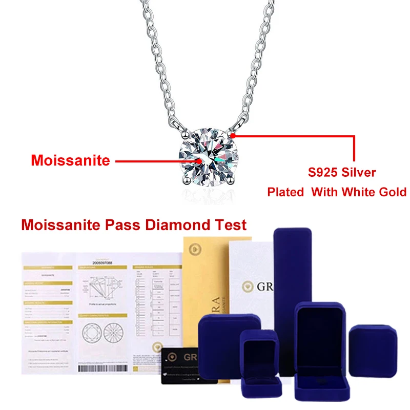 SHSTONE 0.8/1.5/2/3 ct Moissanite Pendant Necklace For Women 925 Sterling Silver Sparkling Diamond Wedding Party Fine Jewelry