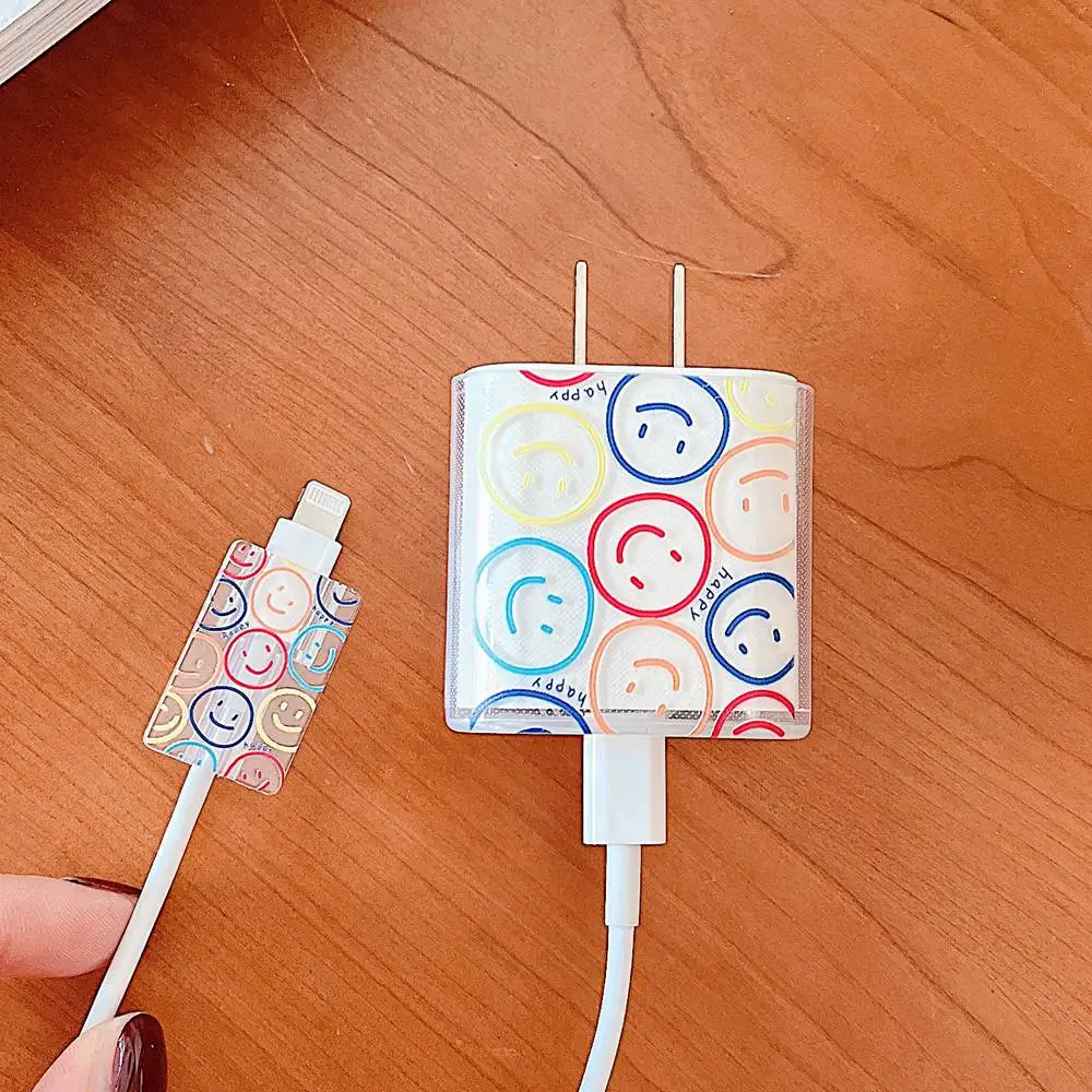 USB Cable Protector Data Line bite Fast Charging Case For iPhone 18/20W Head Winder Head Cord Case Cover cute smile ins capa