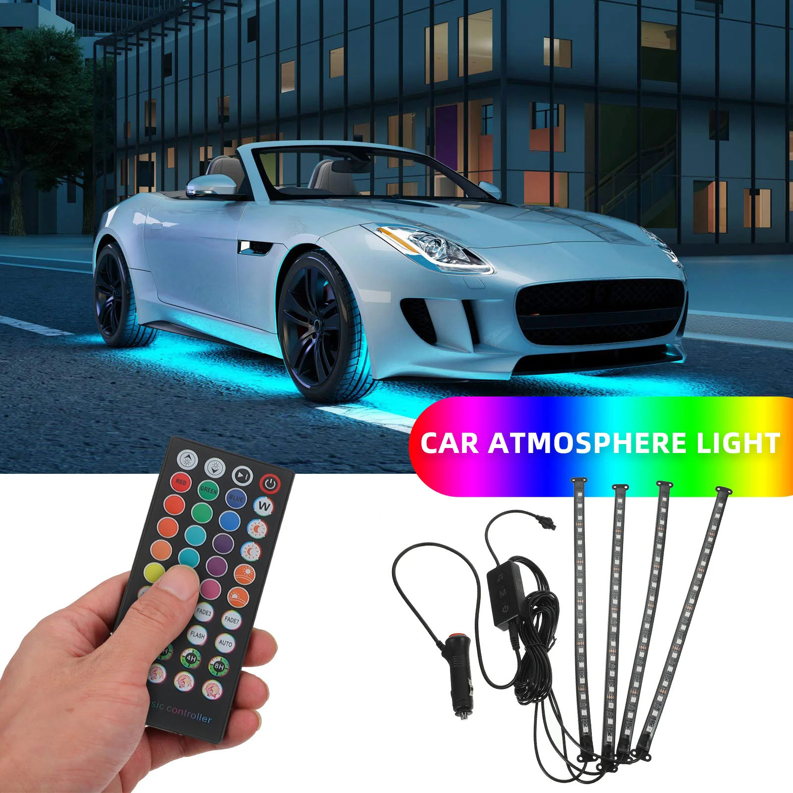 LED Car Interior Light Bar Remote Control App Adjustable-72led One to Four Auto Lights Trim Strip