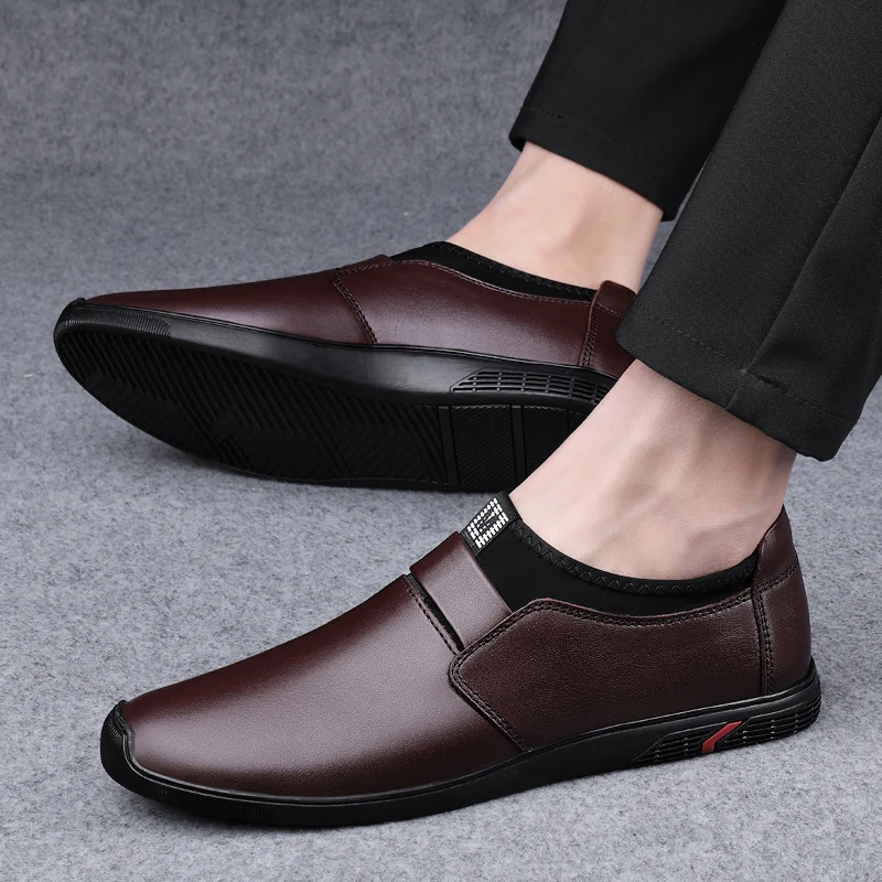 

2023 Genuine Leather Business Men Top Layer Cowhide Leather Comfort Shoes Slip on Hollow Out Casual Shoes Low Top Shoes Non Slip