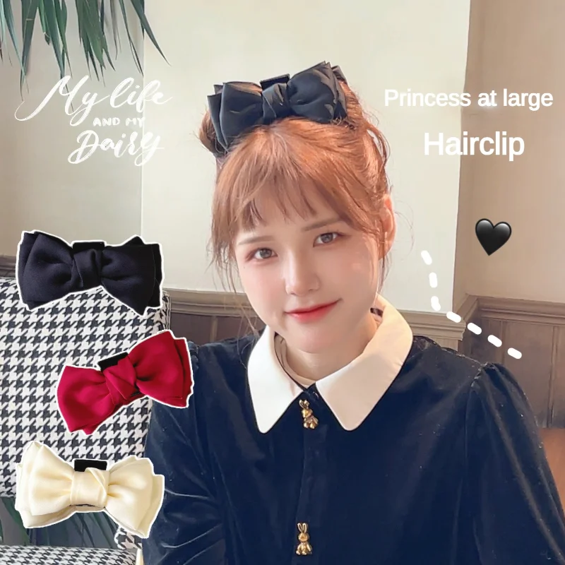 Women Large Bowknot Clip Black Silk Satin Hair Clips Korean Bow Hair Claws Grips Fashion Hairpin Hair Accessoires 3 Colors New