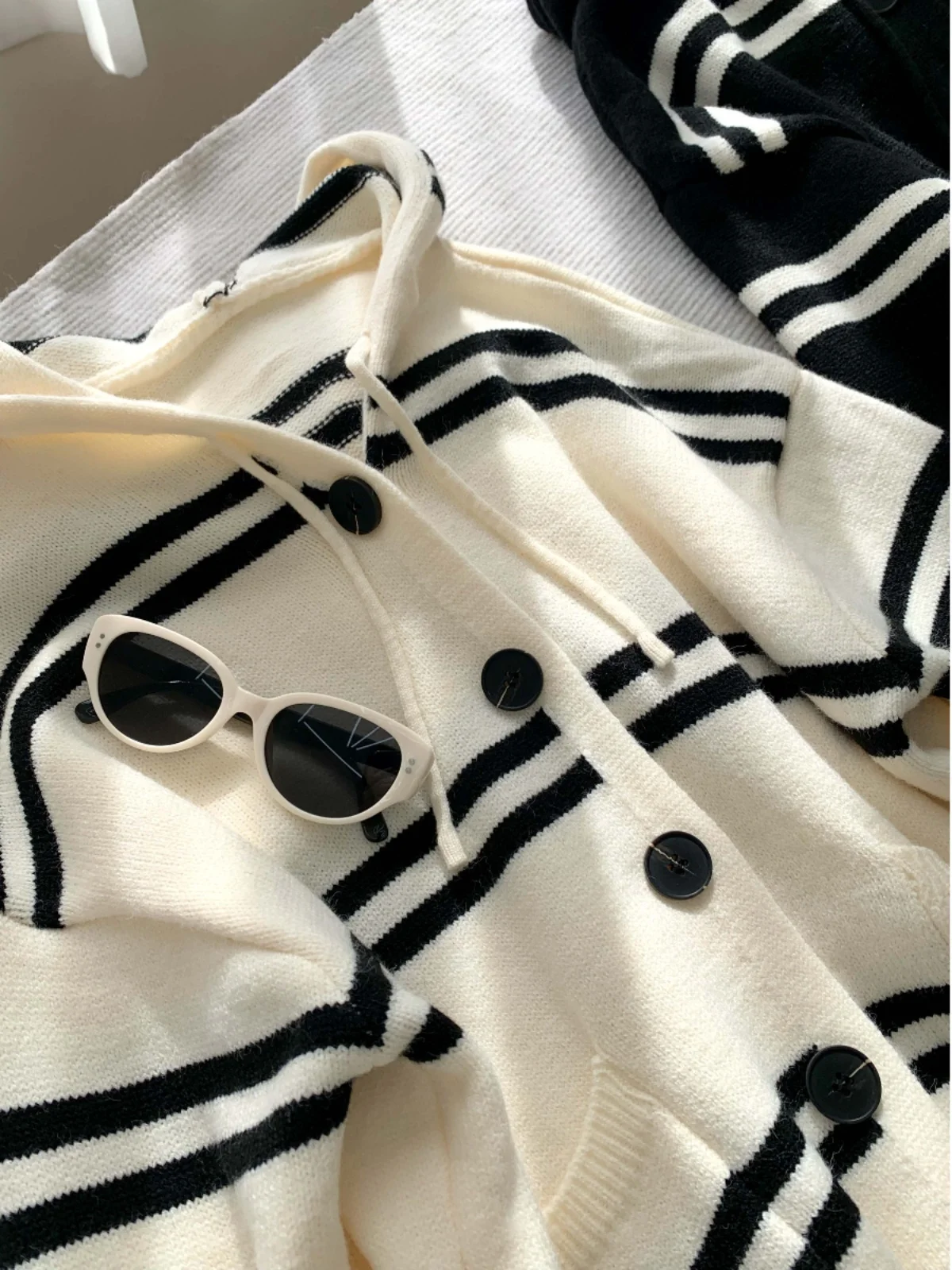 

Ladies' Lazy Sle Knitted Open Cardigan Sweater Coat Retro Striped Loose Fit Faionable Korean Version Long Sve Hoodie