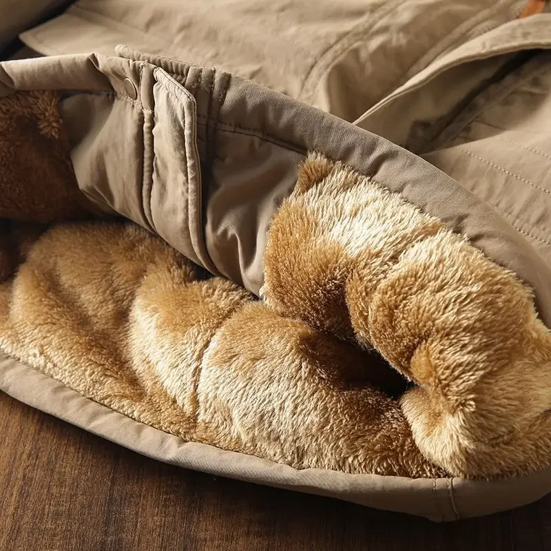 Men Autumn Winter Sports Cotton Jacket Fleece Parkas Military Warm Windproof Thick Pockets Outdoor Windbreaker Hooded Outerwear