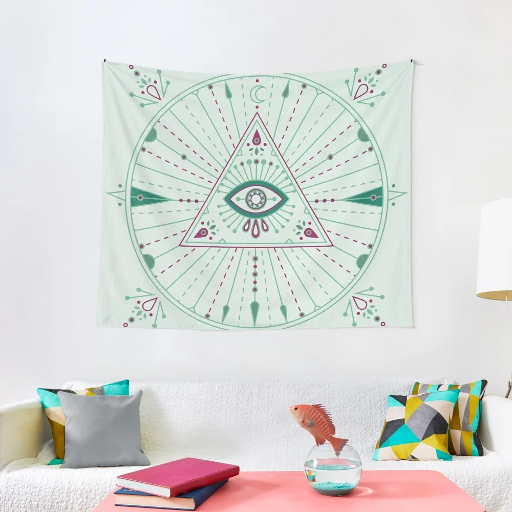 Evil Eye Mandala – Mint Tapestry Decoration Room Decorative Wall Mural Tapestry