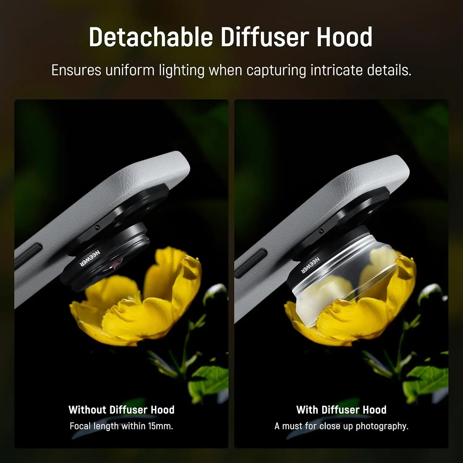 NEEWER HD 10X Makroobjektiv mit abnehmbarer Diffusorhaube, nur für 17mm Gewinde-Rückplatte, für NEEWER iPhone Samsung Telefon – Detail 2