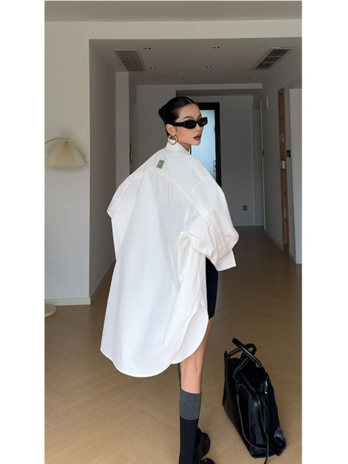 

CIZZLEMORE Oversize Cotton Long Sve irt Women's Loose Fit Slimming mat Sle Paper Figure Boyfriend Sle irt
