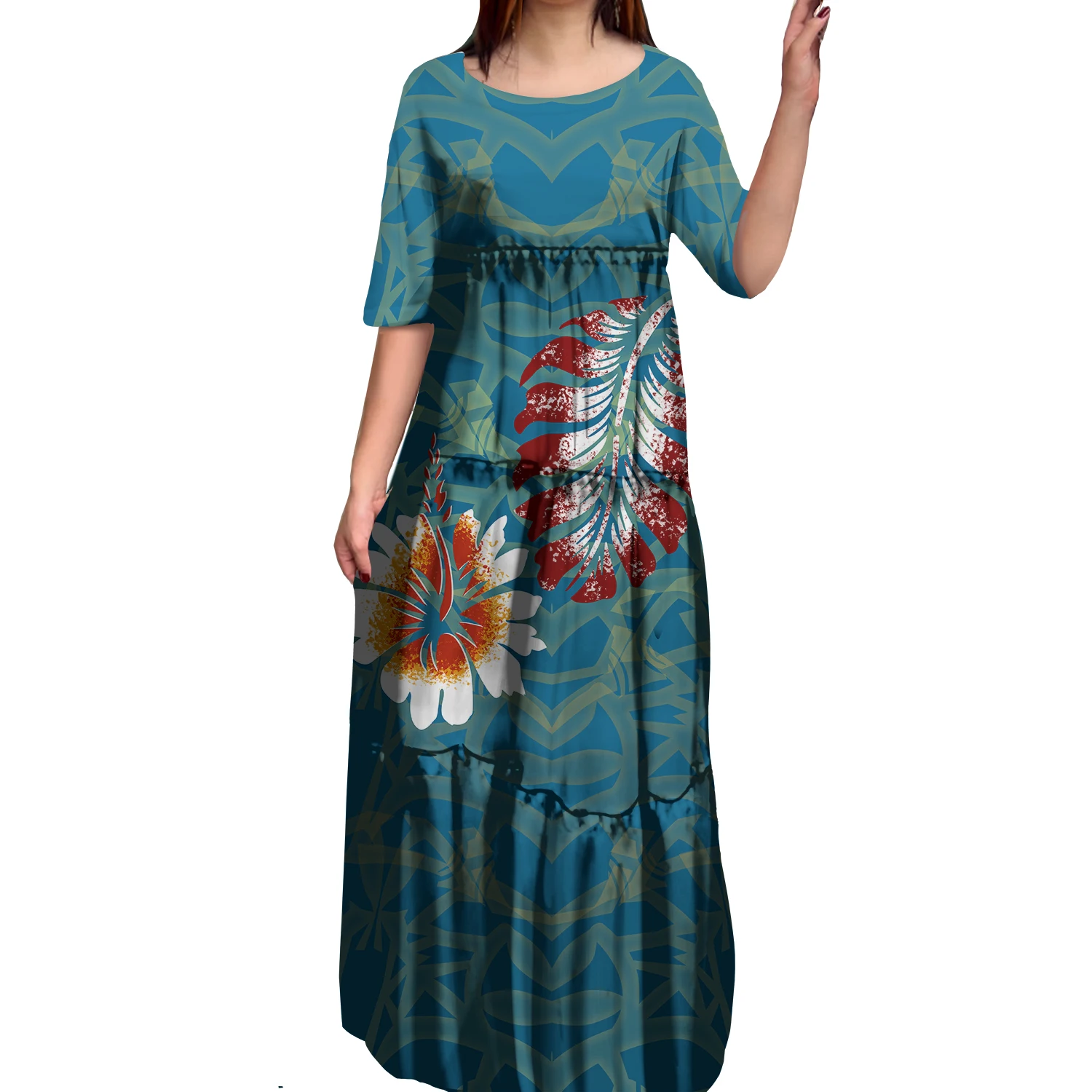 Vestido De Seda De Leite Polinésio Anti-Rugas, Vestido Em Camadas Com O Pescoço, Ocean Island Art, Havaí Design, Vestidos De Sereia De Noite, Venda Quente, 8XL